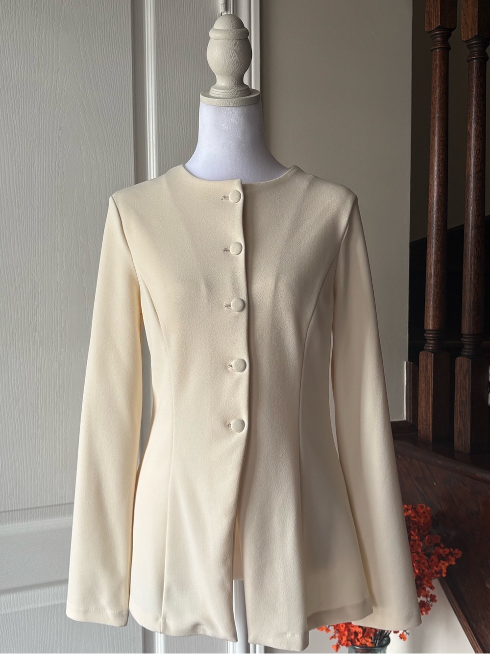 H&M Cream Long-Sleeve Button Front Women's Blazer